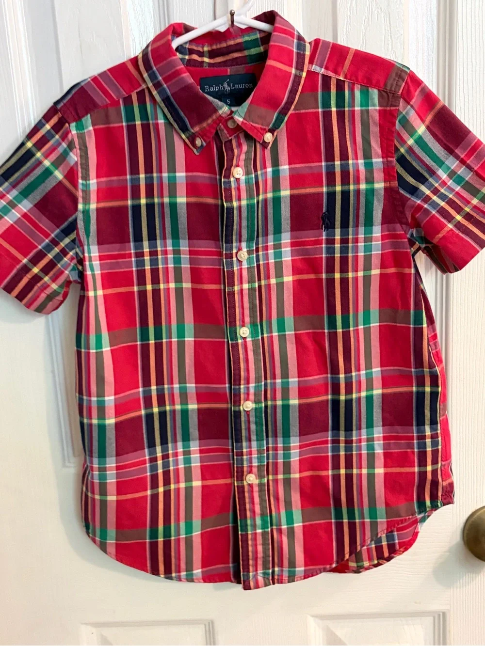 Ralph Lauren Boy's Colorful Red/Green/Blue Plaid Short-Sleeve Button Down Size 5